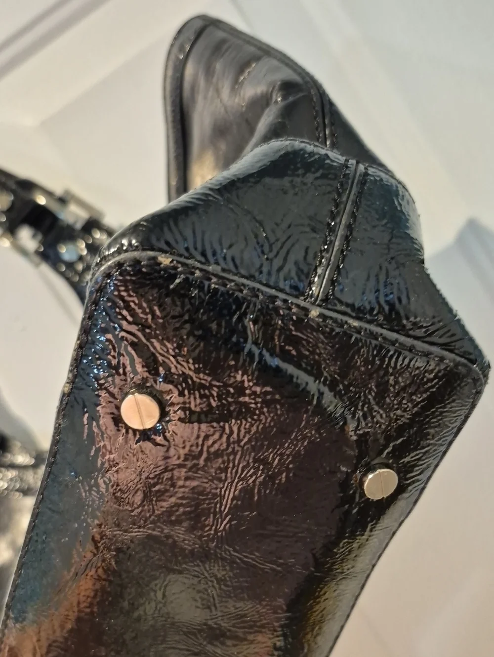 Tory Burch Leather & Patent Bombe Tote Bag in Black - Picture 4 of 14